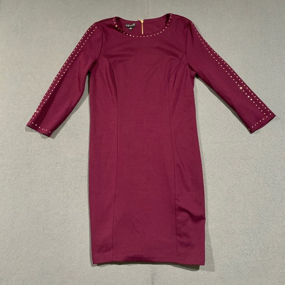 VENUS Dresses & Skirts - Venus Womens Burgundy Studded Sheath Dress Gold Zipper 3/4 Sleeve Size‎ Medium